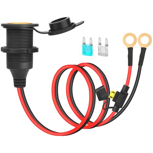 Dongge 3FT 12V24V Fixed Thread Cigarette Lighter Socket Extension Cable Automotive Marine Waterproof Outlet Socket Replacement 13AWG Heavy Duty Cable With spare fuse 20a 30a - Image 1