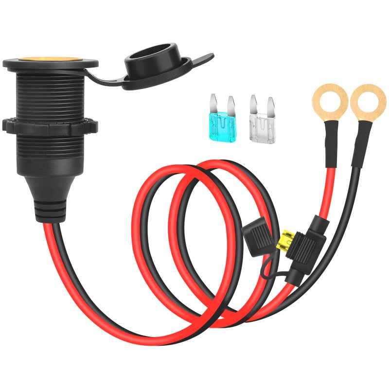 Dongge 3FT 12V24V Fixed Thread Cigarette Lighter Socket Extension Cable Automotive Marine Waterproof Outlet Socket Replacement 13AWG Heavy Duty Cable With spare fuse 20a 30a - Image 3