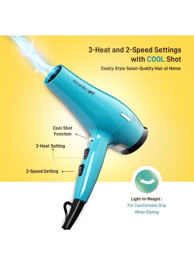 أي كونيك مجفف شعر أيكونيك ألترا لايت احترافي، لون فيروزي، 2000 واط مع موزع وفوهة – 3 إعدادات حرارة و2 سرعة، وظيفة الهواء البارد، تصميم خفيف الوزن، مناسب لجميع أنواع الشعر - Image 4