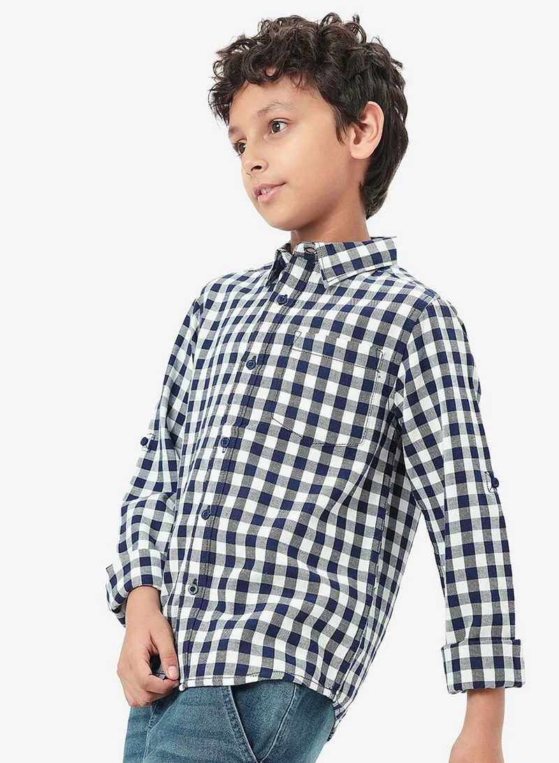 Bonkids Regular Long Sleeve Printed Navy And White Cotton Shirt For Boys 100 % Cotton