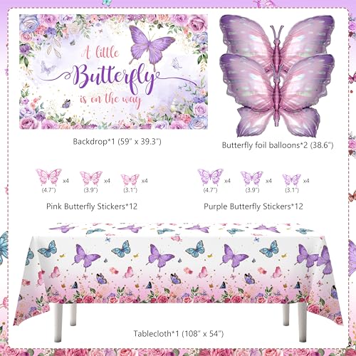 TREWAVE Butterfly Baby Shower Decorations for Girls A Little Butterfly Is On The Way Party Backdrop Butterfly Cake Toppers Stickers Pink Purple Balloons Baby Boxes for Girl Birthday Baby Shower Decor - Image 3