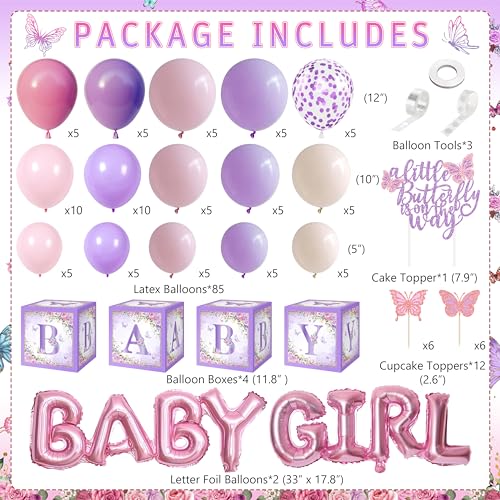 TREWAVE Butterfly Baby Shower Decorations for Girls A Little Butterfly Is On The Way Party Backdrop Butterfly Cake Toppers Stickers Pink Purple Balloons Baby Boxes for Girl Birthday Baby Shower Decor - Image 2