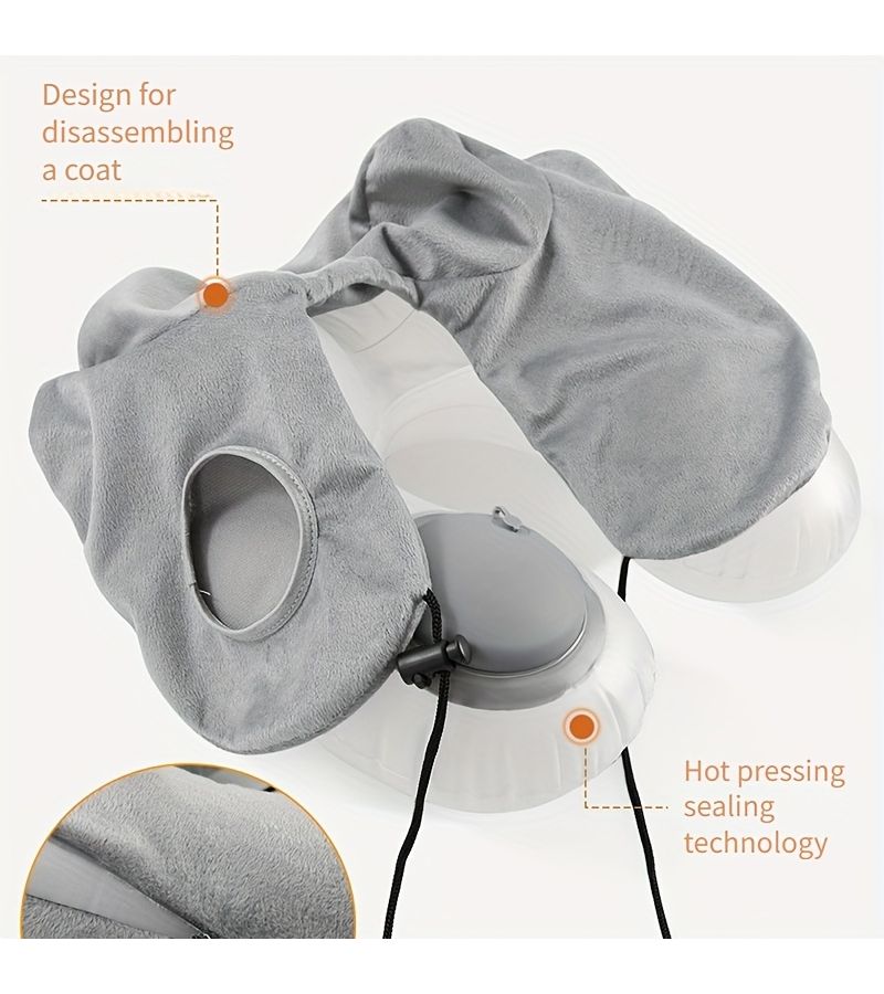 Navy Portable Inflatable U Shaped Neck Support Pillow Travel Nap Polyester Side Sleeper Airplane Car - Image 4