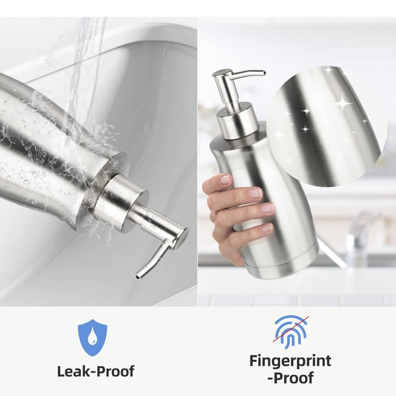 ARKTEK Soap Dispenser Stainless Steel 13.5 Oz - Liquid Hand Lotion Dispenser with Brushed Nickel Pump, Refillable Dishwashing Soap Dispenser Dish Soap for Kitchen, Bathroom, Countertop - Silver - Image 5