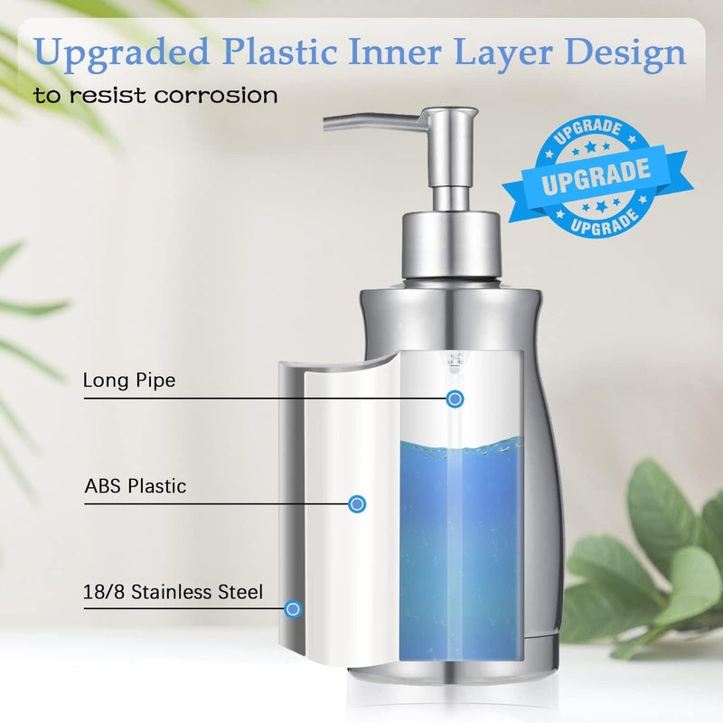 ARKTEK Soap Dispenser Stainless Steel 13.5 Oz - Liquid Hand Lotion Dispenser with Brushed Nickel Pump, Refillable Dishwashing Soap Dispenser Dish Soap for Kitchen, Bathroom, Countertop - Silver - Image 4