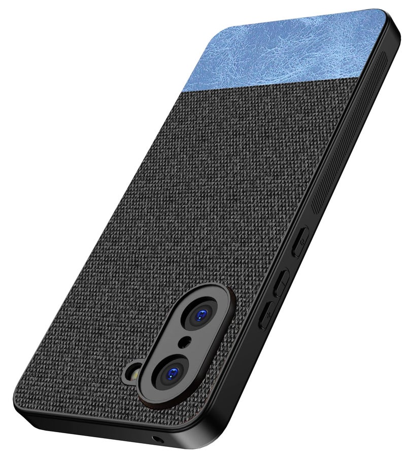 Kapa Soft Fabric & Leather Hybrid Protective Back Cover for OnePlus Nord CE 5 | Shockproof Slim Hard Anti Slip Back Case (Black,Blue) - Image 1