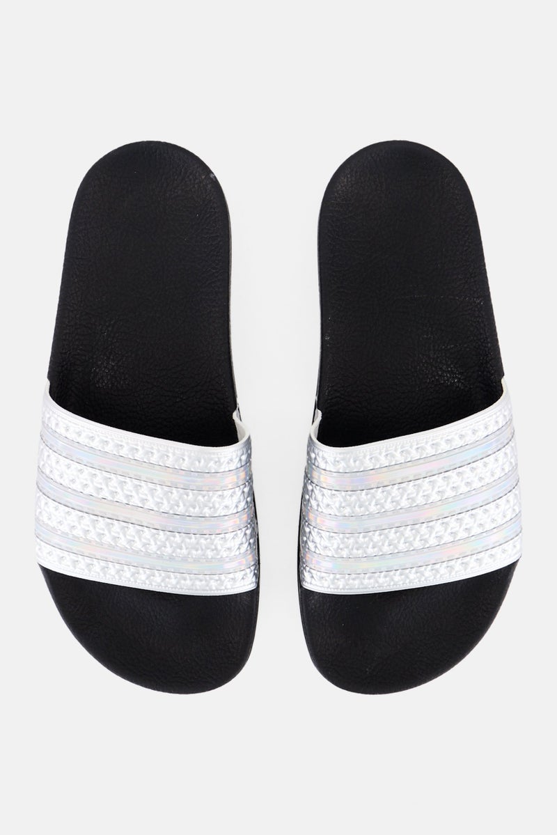 adidas Originals Kids Boy Adilette Open Toe Slip On Slides, Silver  - Image 4
