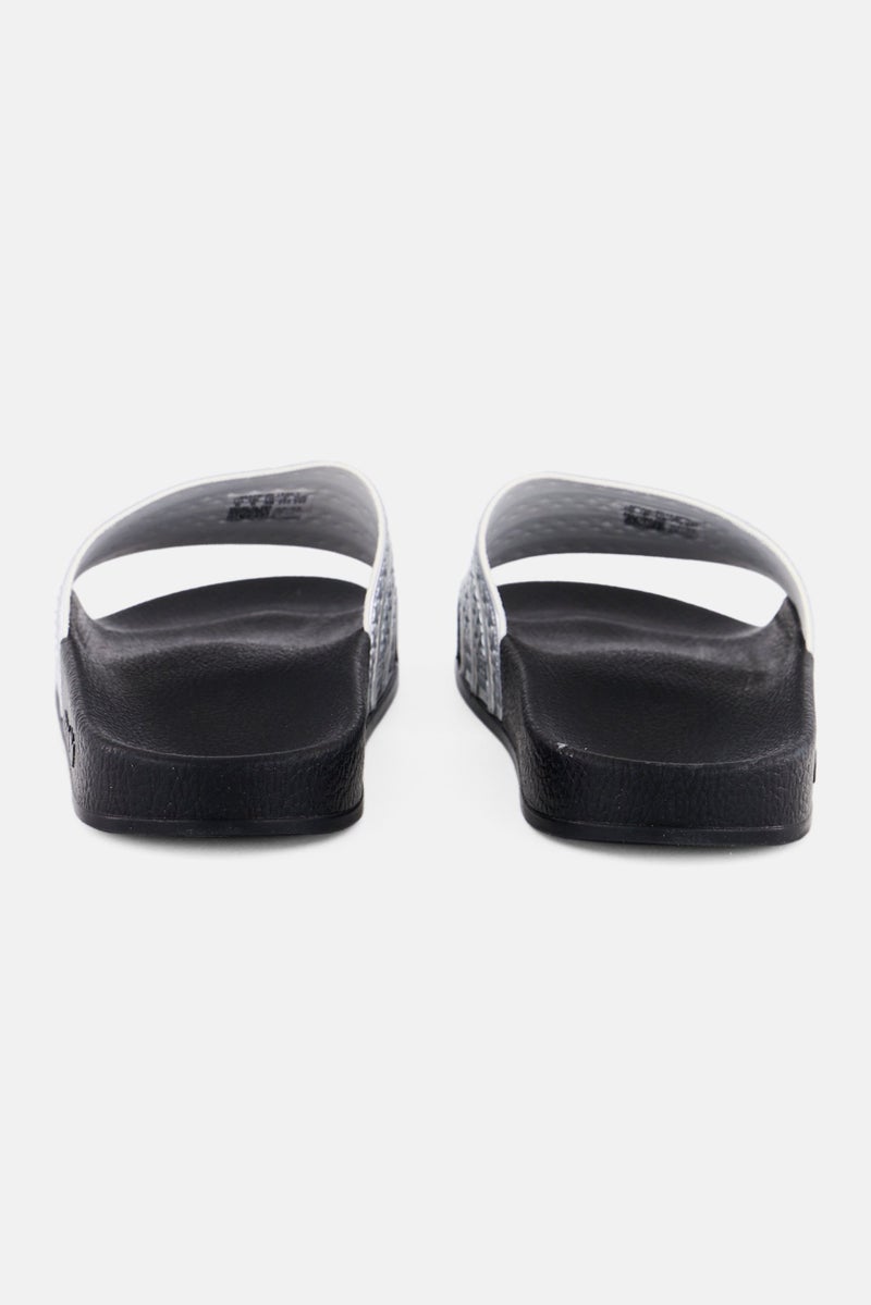 adidas Originals Kids Boy Adilette Open Toe Slip On Slides, Silver  - Image 2
