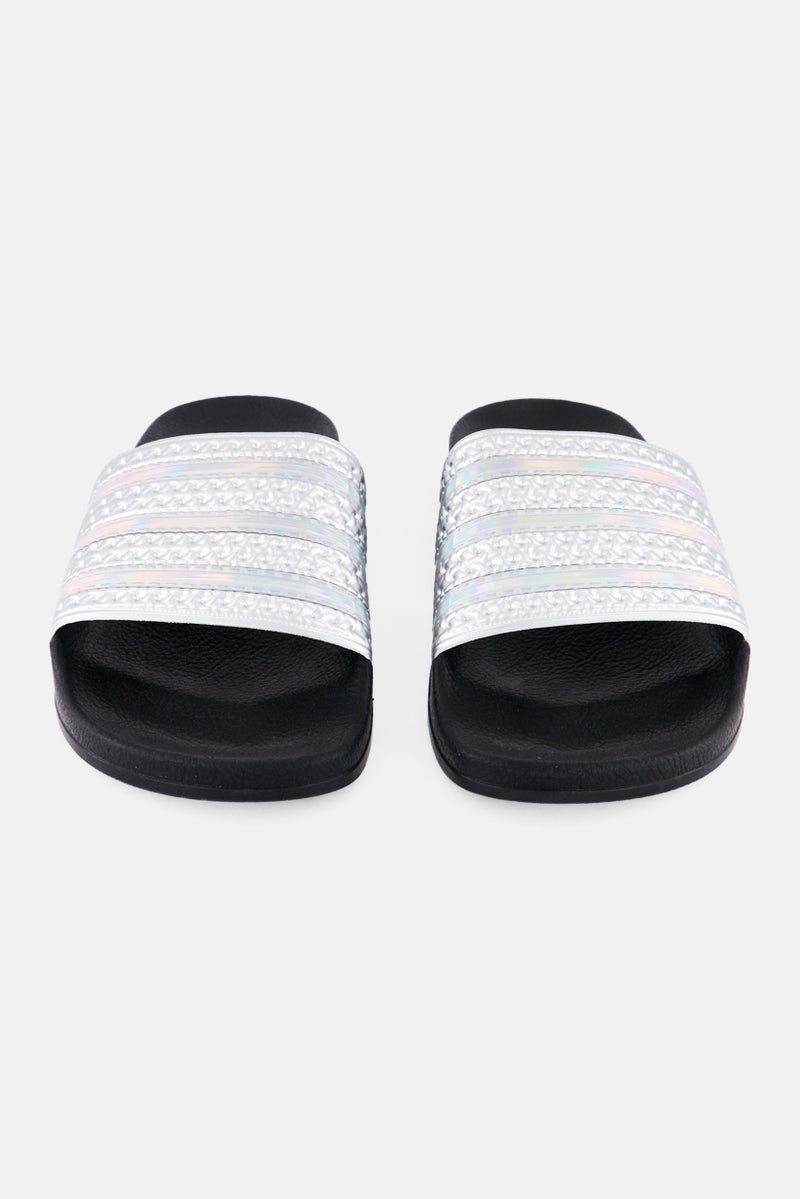 adidas Originals Kids Boy Adilette Open Toe Slip On Slides, Silver  - Image 3