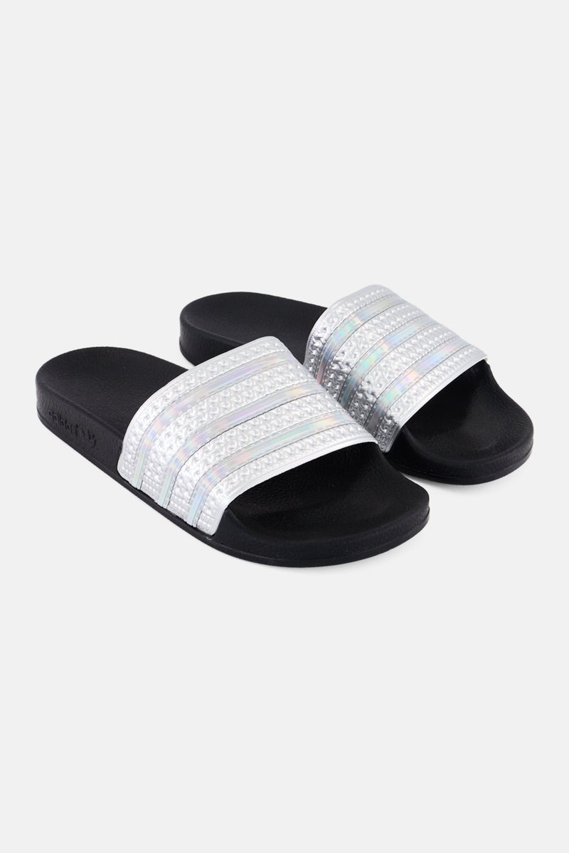 adidas Originals Kids Boy Adilette Open Toe Slip On Slides, Silver  - Image 1
