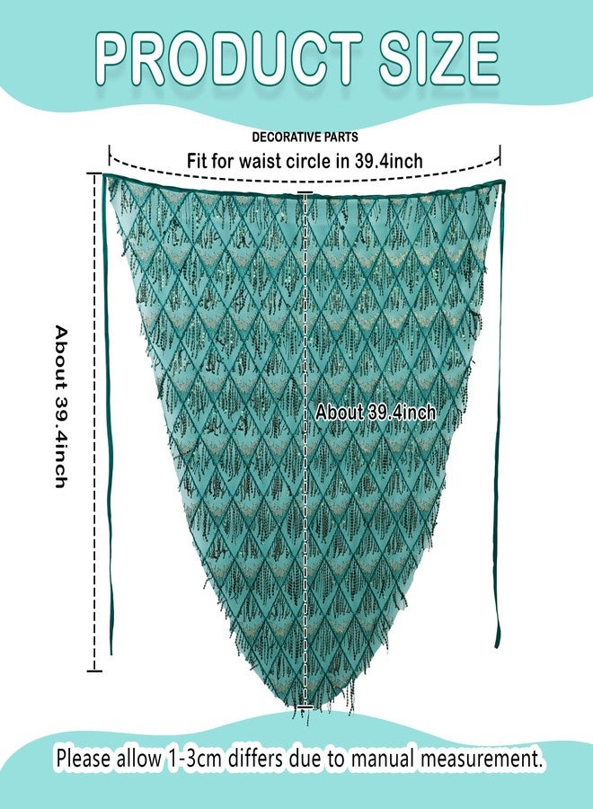 MUNAFIE Hip Scarf for Belly Dance Folk Dance Halloween Costume Tribal Dance Skirt with Sequin Tassel Green - Image 4