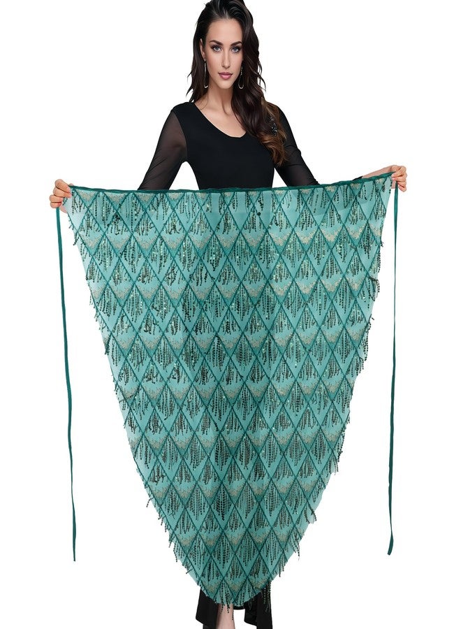 MUNAFIE Hip Scarf for Belly Dance Folk Dance Halloween Costume Tribal Dance Skirt with Sequin Tassel Green - Image 2
