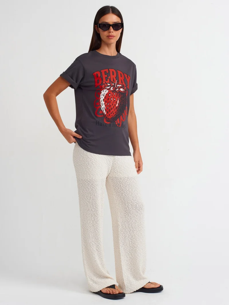 Dilvin 31064 Printed Crew Neck T-Shirt-Anthracite