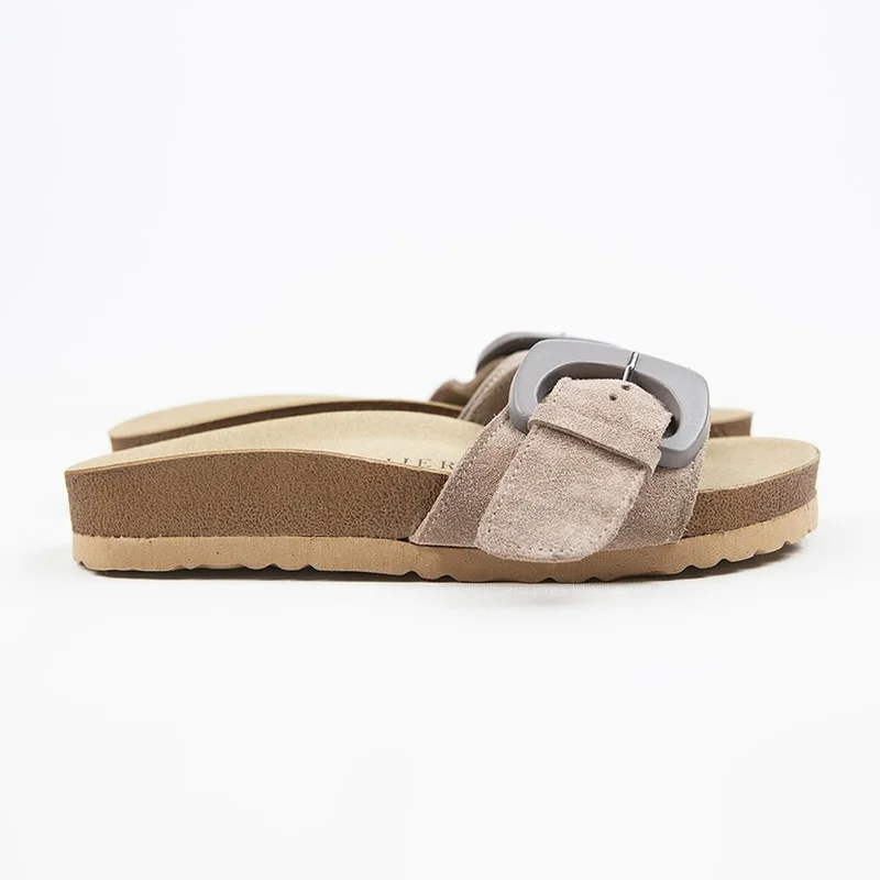 Manijero Manijero Alandra Genuine Leather Single Strap Mink Slippers