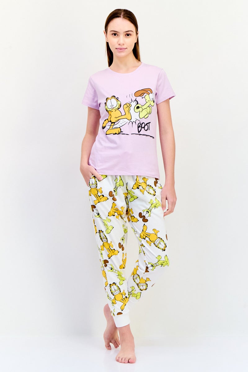 nickelodeon Women Garfield Printed Short Sleeves Pajamas Top And Bottom Set , Multicolor  - Image 1