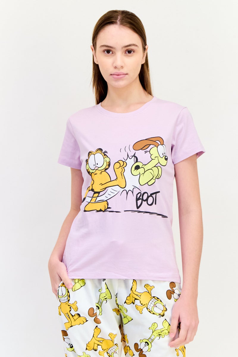 nickelodeon Women Garfield Printed Short Sleeves Pajamas Top And Bottom Set , Multicolor  - Image 2