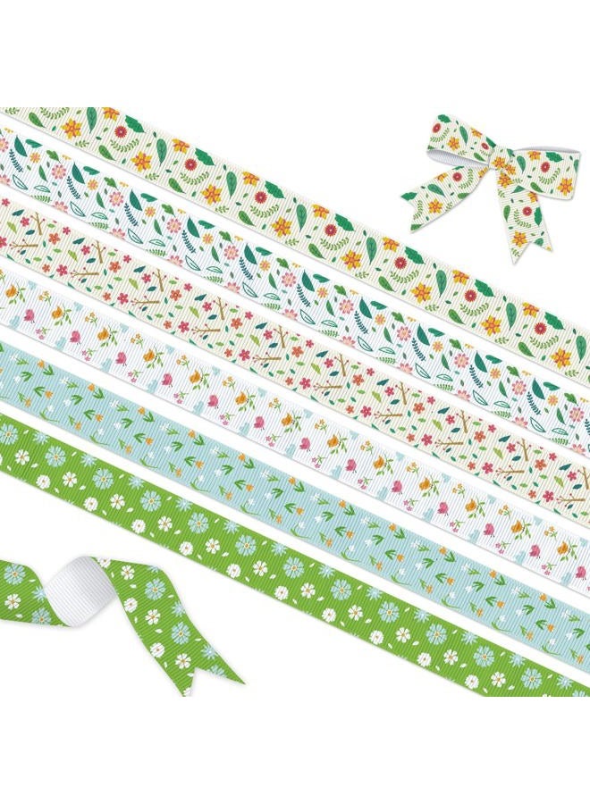 YKW Spring Grosgrain Ribbon, 8 Pack (5/8 Inch x 3 Yards Each), Floral Bird Ribbon, Garden Theme Craft Ribbons for Gift Wrapping Wedding Party Home Decoration DIY Projects - Image 1