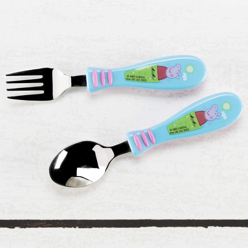 Zak Designs 5-Piece Dinnerware Set, Peppa Pig - Durable Plastic & Stainless Steel - Includes Tumbler, 8-Inch Plate, 6-Inch Bowl, Fork & Spoon - Suitable for Kids Ages 3+ - Image 3