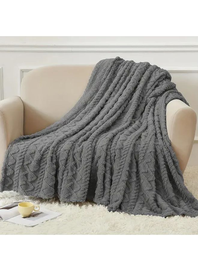 Beige 40x60 Inch Reversible Fleece Throw Blanket Cozy 3D Jacquard Design Lightweight Plush - Image 2