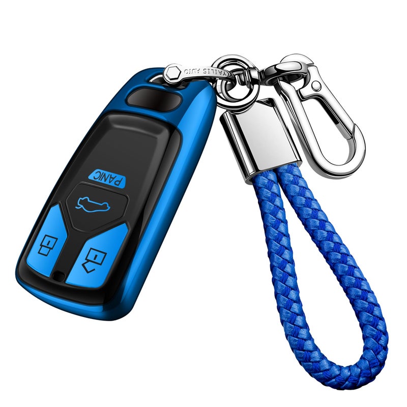 Tukellen for Audi Key Fob Cover With Keychain Special Soft TPU Key Case Cover Protector Compatible with Audi A4 Q7 Q5 TT A3 A6 SQ5 SQ7 R8 S5 Smart KeyBlue