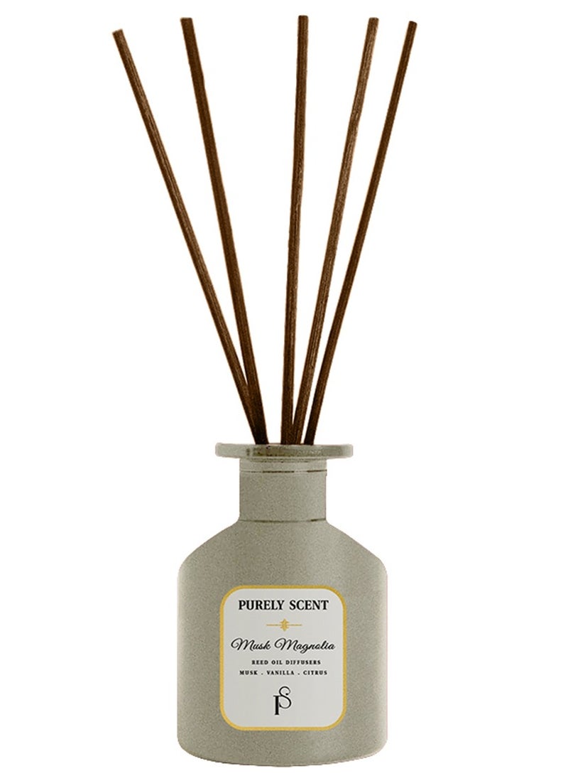 PURELY SCENT Musk Magnolia Large Reed Diffuser – 200ML Reed Oil Diffuser for Home – Long Lasting Elegant Floral Fragrance with Essential Oils – Magnolia Musk Aromatherapy Diffuser – Bedroom & Vanity Decor - Image 4