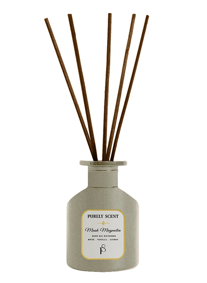 PURELY SCENT Musk Magnolia Reed Diffuser – Large 200ML Reed Oil Diffuser for Home – Long Lasting Elegant Floral Fragrance with Essential Oils – Magnolia Musk Aromatherapy Diffuser – Bedroom & Vanity Decor
