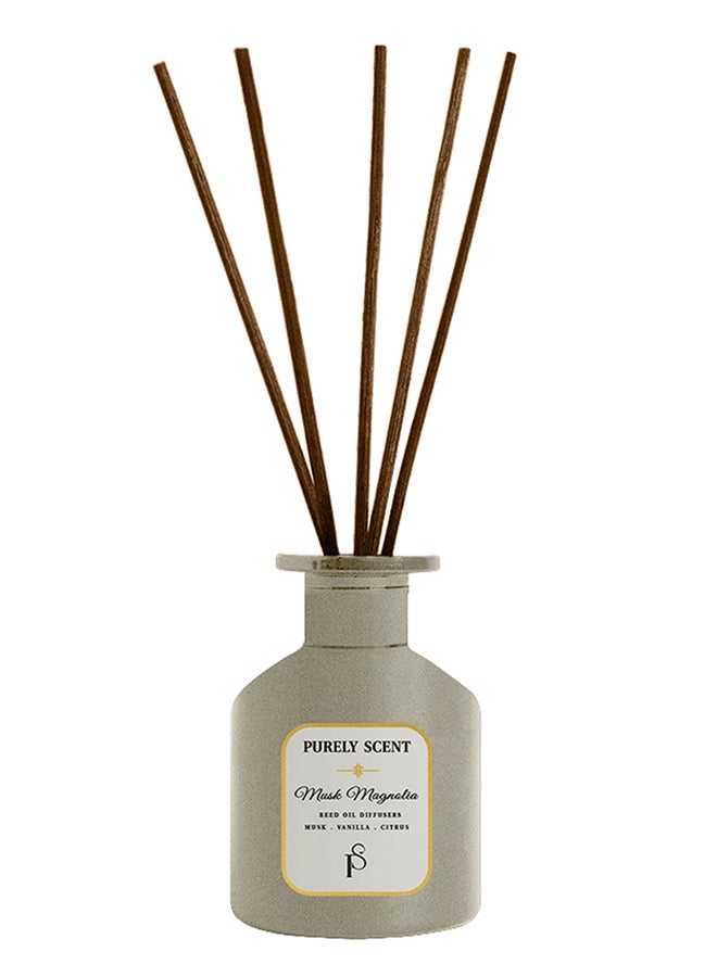 PURELY SCENT Musk Magnolia Large Reed Diffuser – 200ML Reed Oil Diffuser for Home – Long Lasting Elegant Floral Fragrance with Essential Oils – Magnolia Musk Aromatherapy Diffuser – Bedroom & Vanity Decor - Image 1