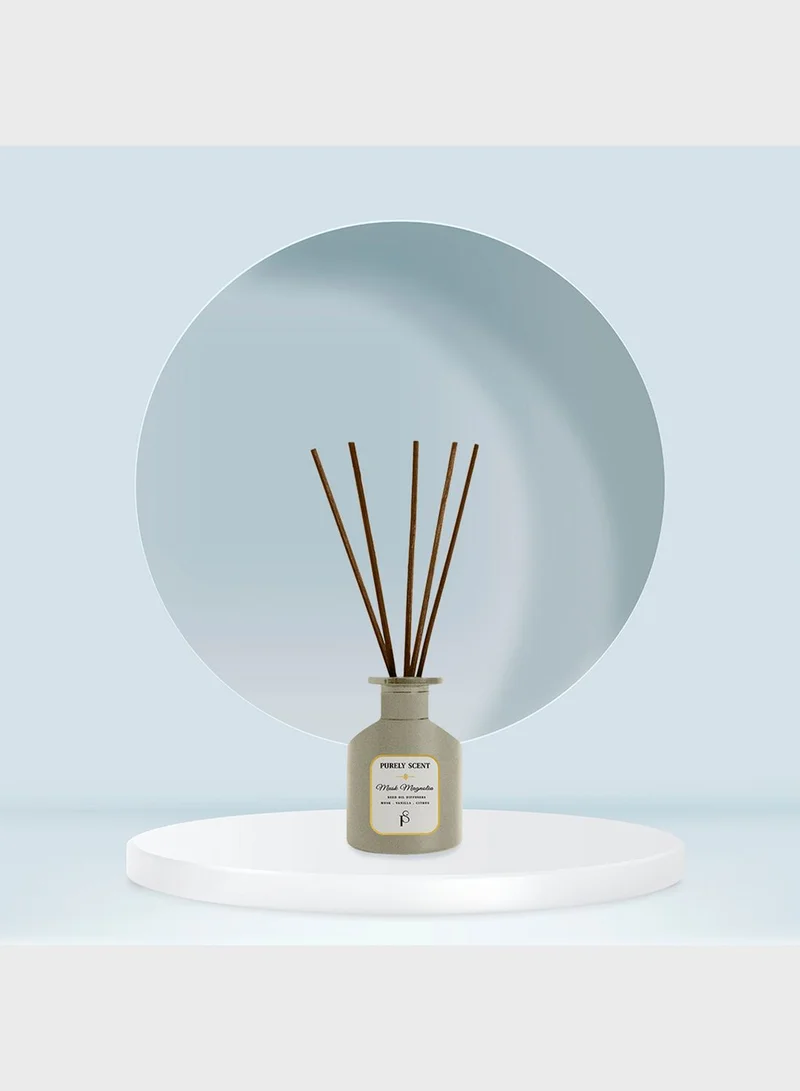 PURELY SCENT Musk Magnolia Reed Diffuser – Large 200ML Reed Oil Diffuser for Home – Long Lasting Elegant Floral Fragrance with Essential Oils – Magnolia Musk Aromatherapy Diffuser – Bedroom & Vanity Decor