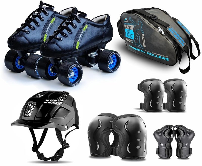 Jaspo Hail Stone Pro Shoe Skate Size-6 UK Combo (Shoe Skates+ Helmet+Knee+Elbow+Wrist+Bag) Foot Length 25.1 Cms (for Age Group 12-13 Years), Outdoor Wheel, Unisex_Youth., Black Blue - Image 1
