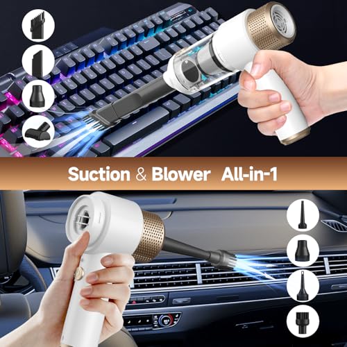 Vizeusvac Car Vacuum Cleaner, 16000PA Mini Car Vacuum Cordless Powerful, 7 in 1 Portable Handheld Vacuum Cordless with LED Light, Dual Filters, One-Touch Empty for Pet Hair, Home, Office - Image 3