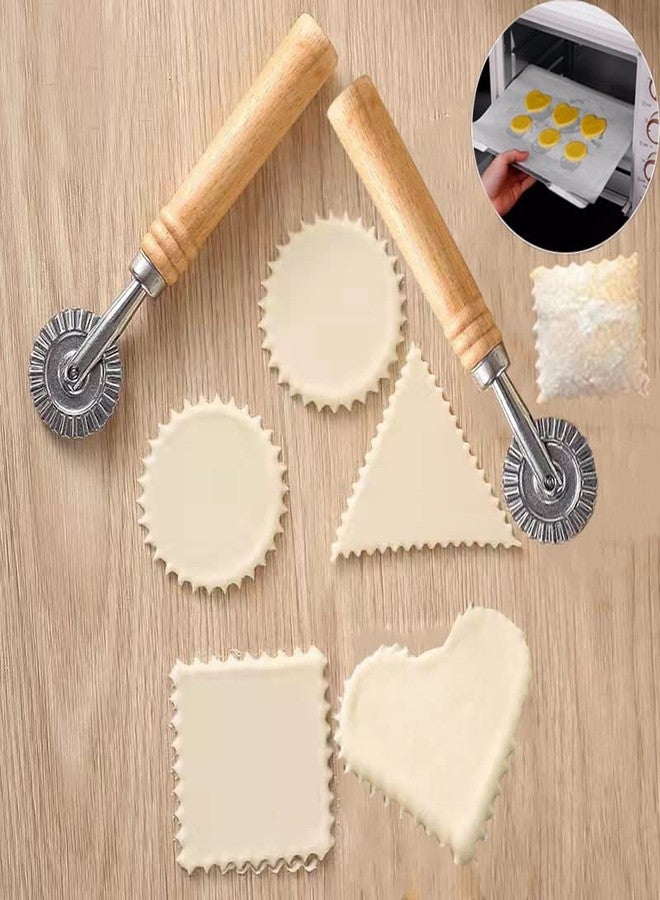 MTOMDY 2 PCS Ravioli Cutter Stamps with Roller Wheel Round Mold with Wooden Handle and Fluted Edge Pasta Press Pasta Cutter for Home and Kitchen Use- 1.6" Diameter - Image 4