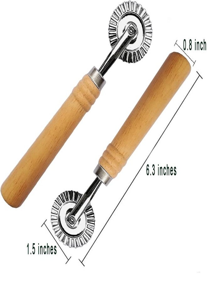 MTOMDY 2 PCS Ravioli Cutter Stamps with Roller Wheel Round Mold with Wooden Handle and Fluted Edge Pasta Press Pasta Cutter for Home and Kitchen Use- 1.6" Diameter - Image 2