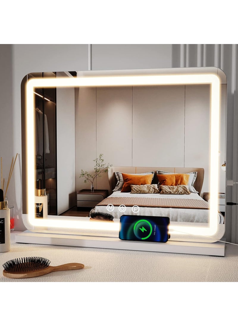 ZL ZELing ZL ZELing Vanity Mirror with Lights, 23 Inch Large Makeup Mirror with LED Lights, Smart Touch Dimmable 3-Color Light, Memory Function, USB Charging Port, and Magnifying Glass 