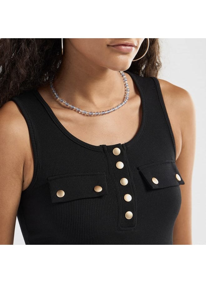 FAV - Ribbed Tank Top with Round Neck and Flap Detail - Image 1