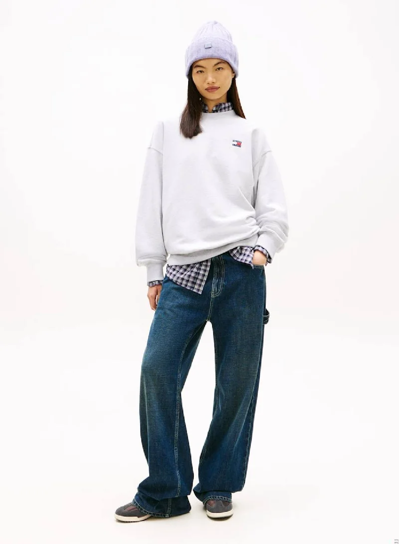 Tommy Jeans Ice Grey Heather Logo Badge Relaxed Sweatshirt  | Best Price UAE
