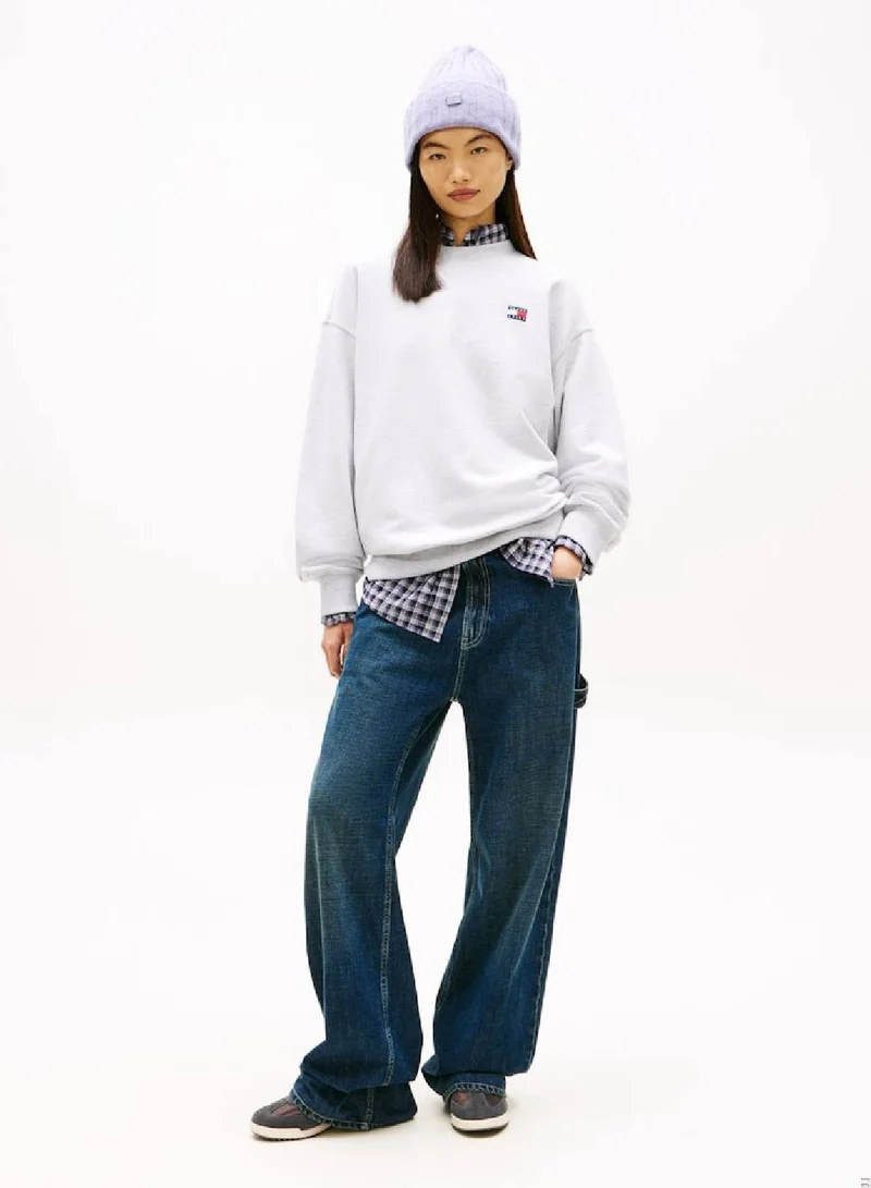 Tommy Jeans Ice Grey Heather Logo Badge Relaxed Sweatshirt  | Best Price UAE