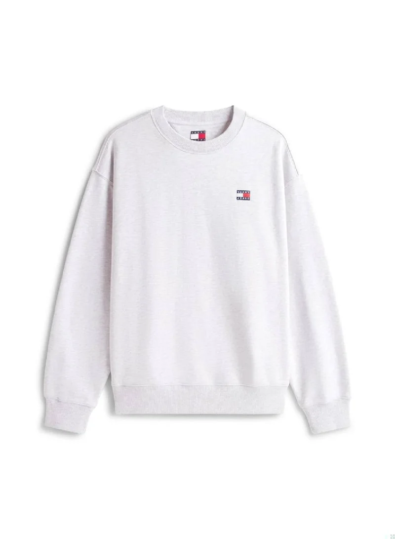 Tommy Jeans Ice Grey Heather Logo Badge Relaxed Sweatshirt  | Best Price UAE
