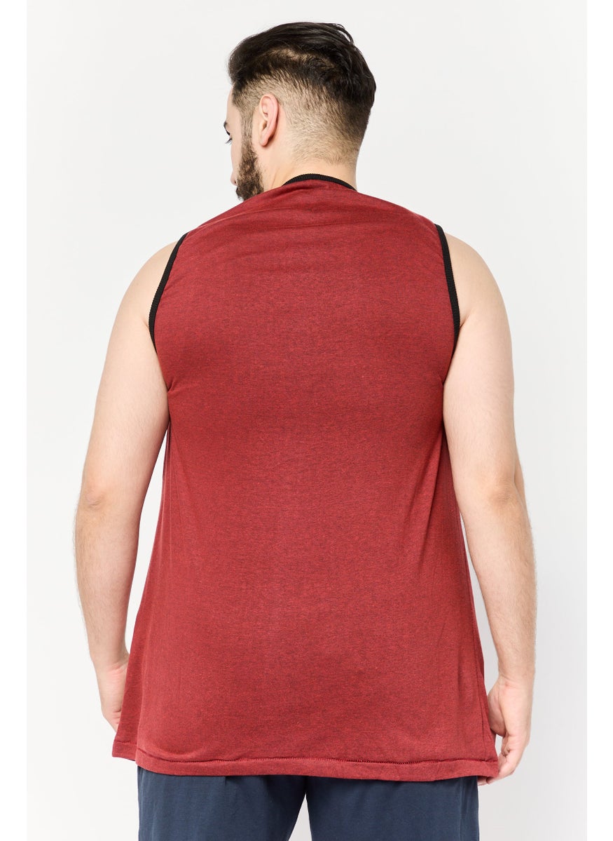 Burnside - Men Scoop Neck Sleeveless Solid Vest, Heather Red - Image 1