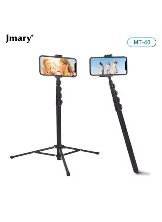 Professional 2 in 1 Tripod MT-40 , Extendable 151cm Mobile Phone and Camera Holder with Selfie Stick, Lightweight and Durable, Aluminum Design with Rotating Head and Quick Lock, Ideal for Video Shooting, Live Streaming, Vlogging, and Content Creation , Compatible with Mobile Phones, Cameras, and GoPro