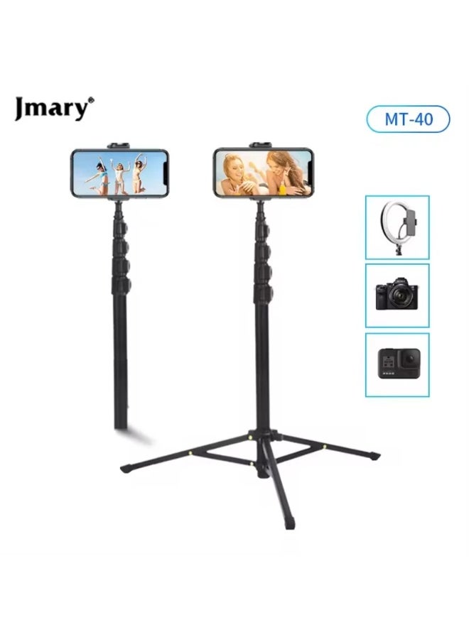 Professional 2 in 1 Tripod MT-40 , Extendable 151cm Mobile Phone and Camera Holder with Selfie Stick, Lightweight and Durable, Aluminum Design with Rotating Head and Quick Lock, Ideal for Video Shooting, Live Streaming, Vlogging, and Content Creation , Compatible with Mobile Phones, Cameras, and GoPro
