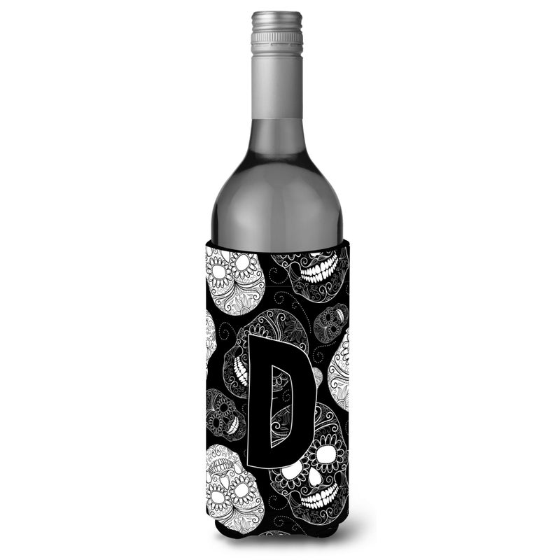 Letter D Day of the Dead Skulls Black Wine Bottle Beverage Insulator Hugger CJ2008-DLITERK