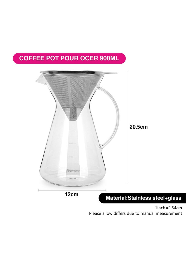 Fissman Coffee Pot Borosilicate Glass Pour Over Series with Stainless Steel Filter, Heat Resistant Glass Tea Pot Infuser, Great For Loose Leaf Tea, Blooming Tea Bags 900ml  - Image 4