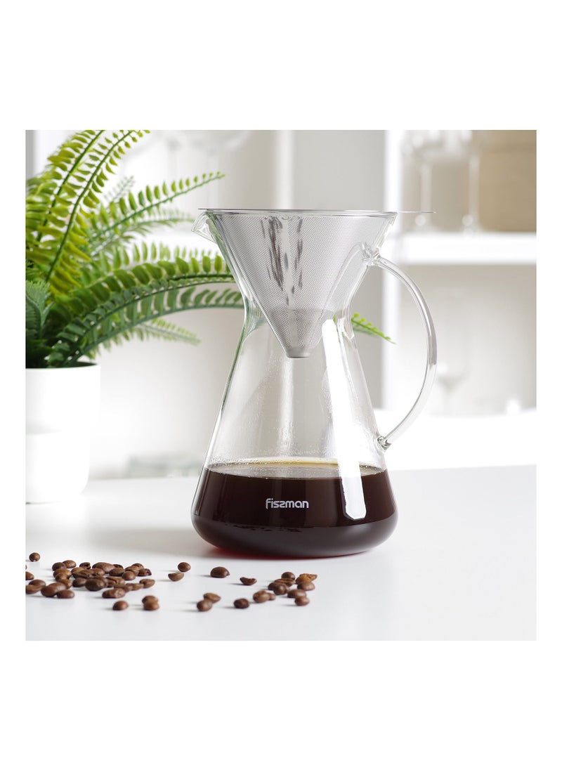 Fissman Coffee Pot Borosilicate Glass Pour Over Series with Stainless Steel Filter, Heat Resistant Glass Tea Pot Infuser, Great For Loose Leaf Tea, Blooming Tea Bags 900ml  - Image 1
