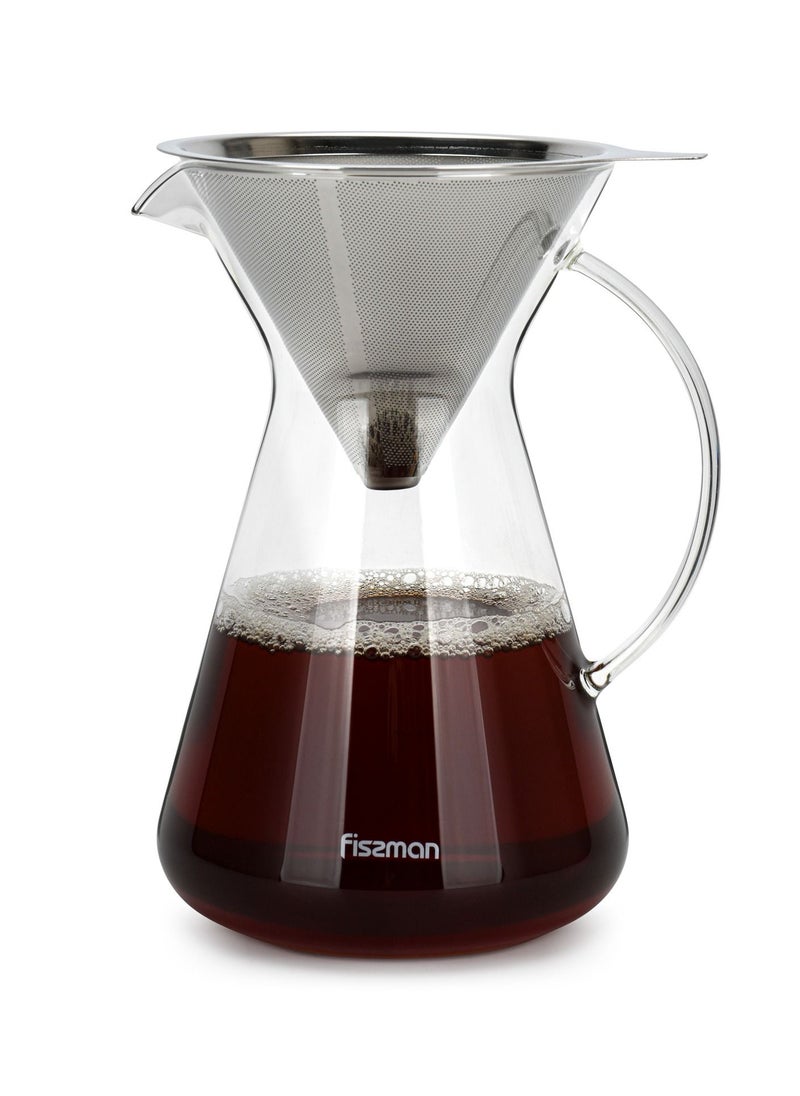 Fissman Coffee Pot Borosilicate Glass Pour Over Series with Stainless Steel Filter, Heat Resistant Glass Tea Pot Infuser, Great For Loose Leaf Tea, Blooming Tea Bags 900ml  - Image 2