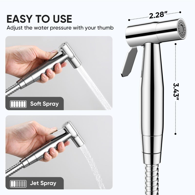 Arofa Chrome Handheld Bidet Sprayer for Toilet - Stainless Steel Cloth Diaper Jet Spray, Adjustable Water Pressure Control With Spray Hoses for Baby/Feminine Wash - Image 4