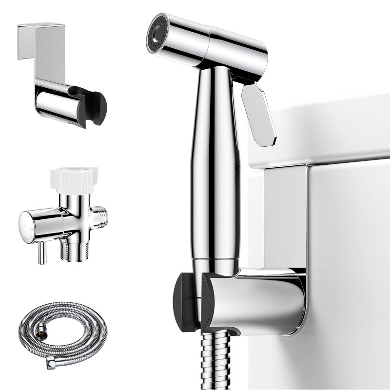Arofa Chrome Handheld Bidet Sprayer for Toilet - Stainless Steel Cloth Diaper Jet Spray, Adjustable Water Pressure Control With Spray Hoses for Baby/Feminine Wash - Image 1