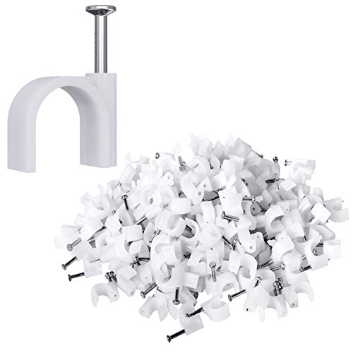 Besslly 200 Pcs Nail in Cable Clips, Ethernet Cables Wall Clips Cable Straps Cables Tacks with Cord Clip for Speaker Wire Coax Clip Nails 7mm for Cat6 - White - Image 1
