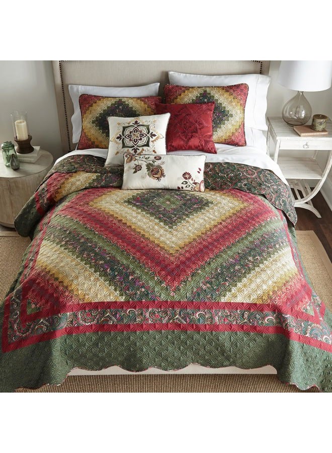 Donna Sharp Full / Queen Bedding Set - 3 Piece - Spice Postage Stamp - Contemporary Quilt Set with Full/Queen Quilt and Two Standard Pillow Shams - Fits Queen Size and Full Size - Machine Washable - Image 1