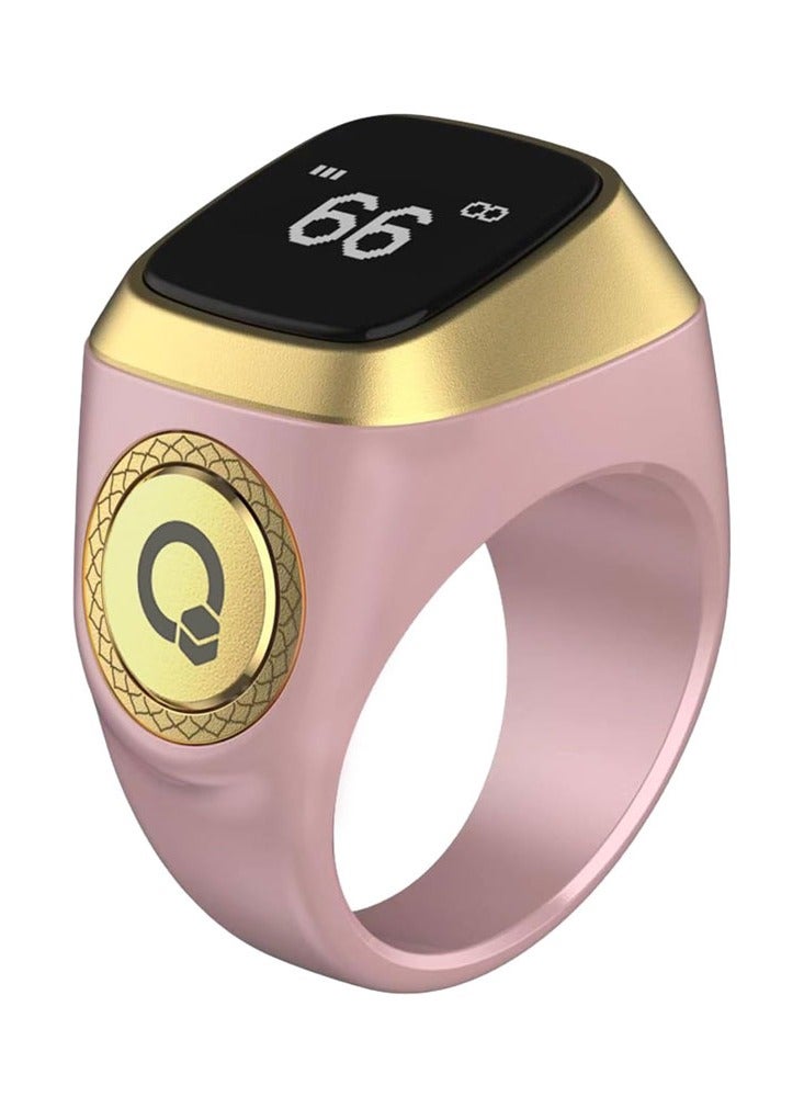 إيكيبلا خاتم تسبيح ذكر ذكي من iQIBLA، تذكير بإشعارات أوقات الصلاة اليومية للمسلمين 5 مع شاشة OLED، عداد تسبيح يرتبط بتطبيق iQibla، مقاوم للماء، مقاس 18 مم - وردي/ذهبي - Image 1