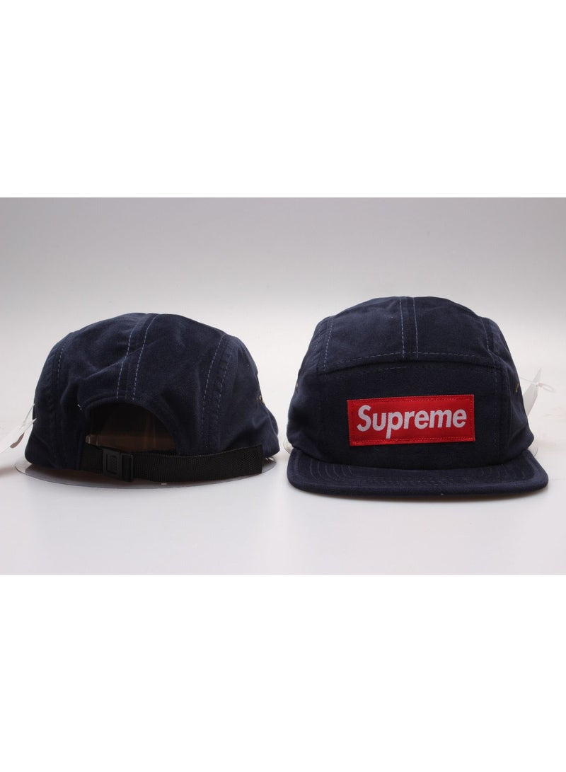 Supreme Navy Canvas 5-Panel Cap – Featuring Signature Red Logo Patch and Classic Design